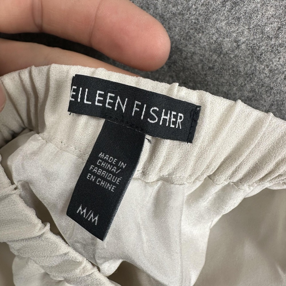Eileen Fisher Pants Womens Medium White Silk Crepe Wide Leg Pull On Relaxed Fit - Picture 8 of 11